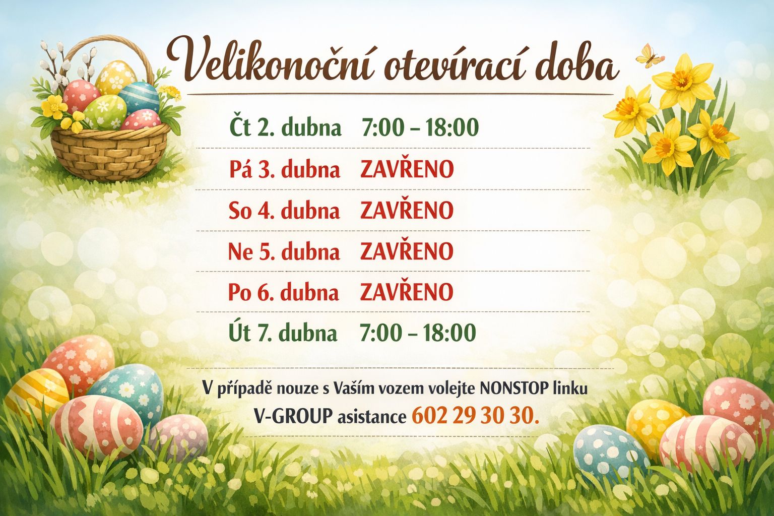 Velikonoční otevírací doba